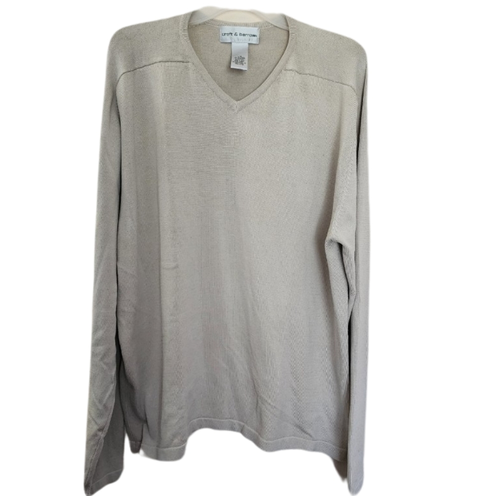 Man's Large V-neck Sweater Croft & Barrow Soft Silk Blend Beige‎